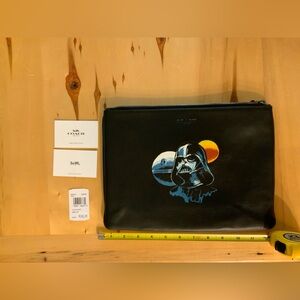 COACH STAR WARS CLUTCH EUC DARTH VADER DEATH STAR THAT IS NO MOON BLACK BLUE